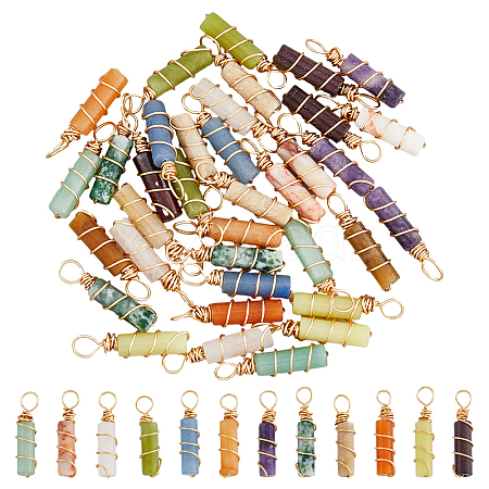 36Pcs 12 Styles Natural Mixed Gemstone Pendants PALLOY-AB00130-1