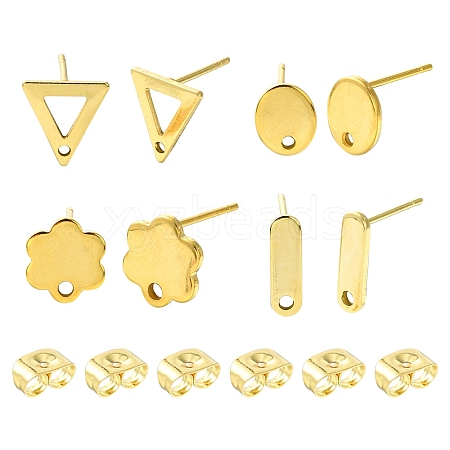 16Pcs 4 Styles 201 Stainless Steel Stud Earring Findings with Hole EJEW-FS0001-15-1