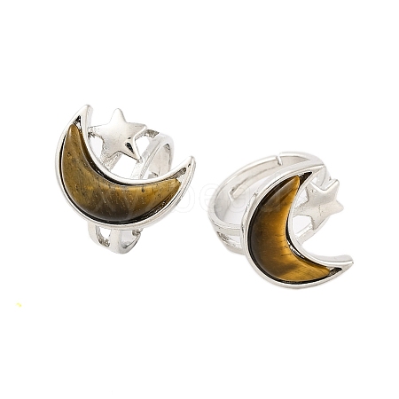 Moon & Star Natural Tiger Eye Adjustable Rings G-B085-18P-07-1