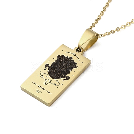 304 Stainless Steel Black Enamel Rectangle with Constellation Pendant Necklaces NJEW-I128-01E-1