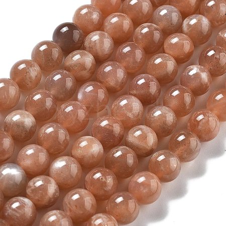 Natural Sunstone Round Bead Strands G-F266-11-8mm-01-1