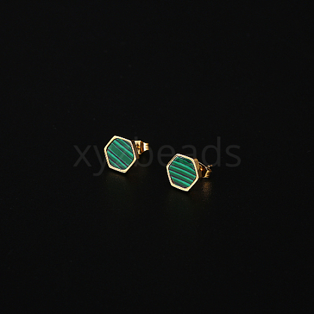 Natural Malachite Hexagon Stud Earrings HM7952-1