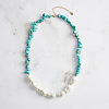 Natural Turquoise Chip & Nuggets Shell Pearl Beaded Necklaces NJEW-L125-007G-2