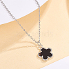 S925 Silver Dyed & Heated Black Agate Flower Pendant Necklaces FY9734-1-1