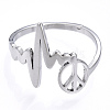 304 Stainless Steel Heart Bit with Peace Sign Adjustable Ring RJEW-T027-04P-3