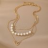 Heart Alloy & Plastic Imitation Pearl 3 Layer Necklaces for Women FS-WGA62EB-01-3