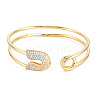 Cubic Zirconia Safety Pin Wrap Open Cuff Bangle BJEW-S141-019-1