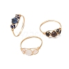 3Pcs 3 Styles Natural Sodalite & Rose Quartz & Obsidian & Lapis Lazuli Finger Rings RJEW-JR00798-2