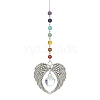 Glass Teardrop & Tibetan Style Alloy Wing Big Pendant Decorations HJEW-TA00065-1