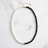 Natural Black Obsidian & Shell Pearl Round Beaded Necklaces NJEW-L125-006G-2