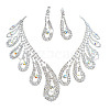 Teardrop Brass Rhinestone Pendant Necklaces & Stud Dangle Earrings Sets for Women WGD620E-01-2