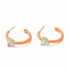 Clear Cubic Zirconia Heart Stud Earrings with Enamel EJEW-K093-07G-2