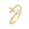 Rack Plating Cross & Heart Brass Micro Pave Cubic Zirconia Cuff Rings for Women RJEW-M028-63G-2