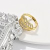 Rack Plating Leaf Brass Micro Pave Cubic Zirconia Cuff Rings for Women RJEW-M028-67G-4