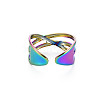 Rainbow Color 304 Stainless Steel Criss Cross Cuff Ring RJEW-N038-036M-2