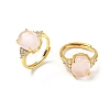 Brass Micro Pave Cubic Zirconia with Natural Rose Quartz Cuff Open Rings RJEW-T035-01G-L-4