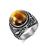304 Stainless Steel with Natural Tiger Eye Finger Rings for Men FS-WG44E14-14-1