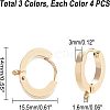 Unicraftale 12Pcs 3 Colors 304 Stainless Steel Huggie Hoop Earrings Findings STAS-UN0023-05-4