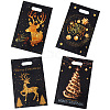 50Pcs 4 Styles Christmas Gold Deer Printed OPP Cellophane Packaging Bags with Die Hole Handles ABAG-C013-08-1