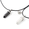 Natural Howlite & Black Obsidian Double Terminated Pointed Pendants Necklaces Set for Couples Best Friends NJEW-JN03674-1