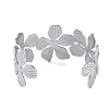 Non-Tarnish Flower 304 Stainless Steel Open Cuff Bangles for Women BJEW-M313-05P-3