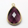 Golden Tone Brass Glass Teardrop Pendants X-GLAA-M006-A-06G-1