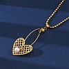 304 Stainless Steel & Plastic Imitation Pearl Mesh Heart Pendant Necklaces for Women NJEW-U032-10G-2