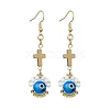 Handmade Seed Evil Eye & Cross Dangle Earrings EJEW-MZ00227-3