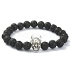 Natural Lava Rock Round & Alloy Devil Beaded Stretch Bracelet for Women BJEW-JB09378-2