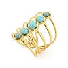 Synthetic Turquoise Beaded Open Cuff Ring RJEW-G293-01A-1