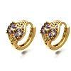 Flower Brass Micro Pave Cubic Zirconia Hoop Earrings EJEW-C126-13G-02-4