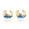 Whale Brass Enamel Cuff Earrings EJEW-T049-05G-2