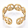 Ion Plating(IP) 304 Stainless Steel Peace Sign Open Cuff Ring for Women RJEW-T027-08G-4