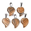 Natural Picture Jasper Heart Pendants G-H073-03P-05-1