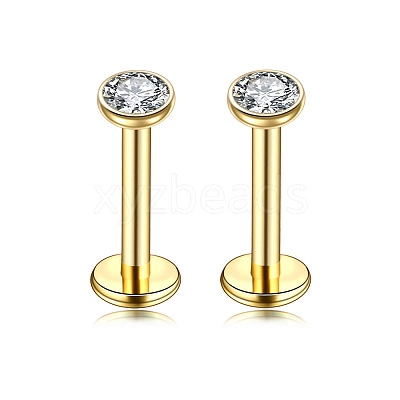 Flat Round Stainless Steel Clear Cubic Zirconia Internally Threaded Labrets WG955BE-06-1