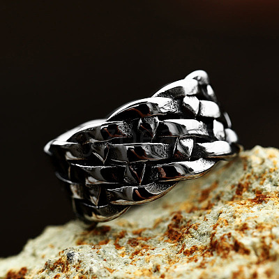 Knitted Textured 304 Stainless Steel Finger Rings FS-WG9203F-11-1