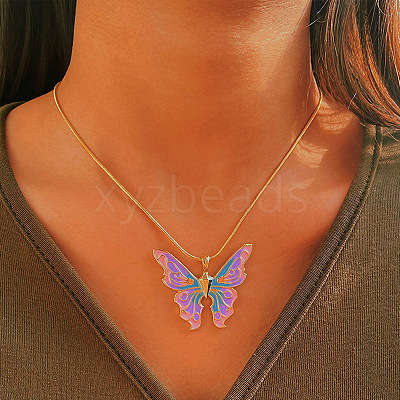 Alloy Enamel Butterfly Pendant Necklaces for Women WG304A4-08-1