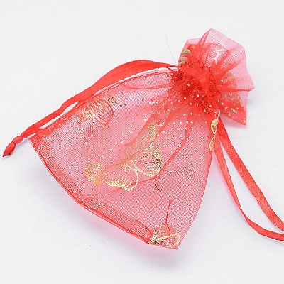 Gold Stamping Butterfly Rectangle Organza Gift Bags X-OP-L006A-02-1
