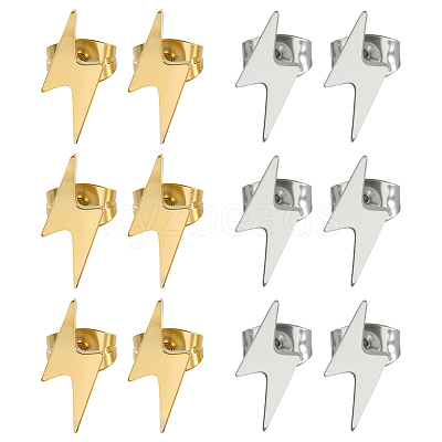6 Pairs 2 Colors 304 Stainless Steel Stud Earrings EJEW-GO0002-27-1