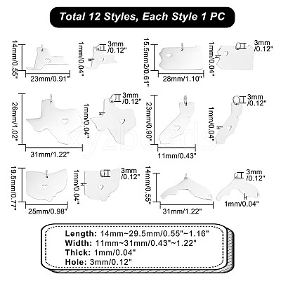 12Pcs 12 Style 201 Stainless Steel Pendants STAS-UN0001-03-1