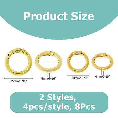 8Pcs 2 Styles Rack Plating Brass Spring Gate Rings KK-HS0001-69-1
