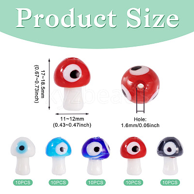 50Pcs 5 Colors Handmade Evil Eye Lampwork Beads Strands LAMP-TA0001-90-1