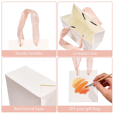 30Pcs Paper Gift Tote Bags with Pink Ribbon ABAG-GL0001-12-1
