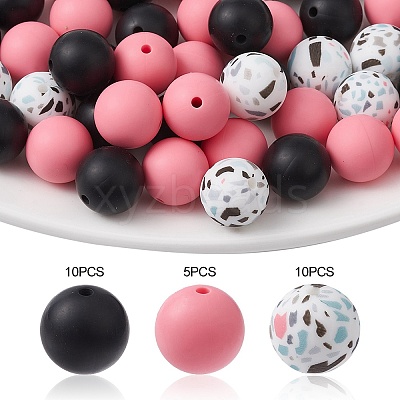 Round Food Grade Eco-Friendly Silicone Focal Beads SIL-YW0001-14B-1