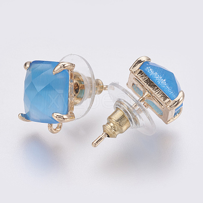 Faceted Glass Stud Earring Findings GLAA-F084-C06-1