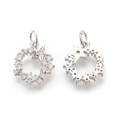 Brass Micro Pave Cubic Zirconia Charms KK-F774-09P-NR-1