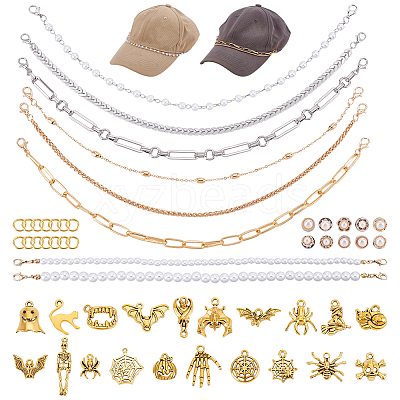 8Pcs Alloy & Plastic Imitation Pearl Hat Chains FIND-ME0003-41-1