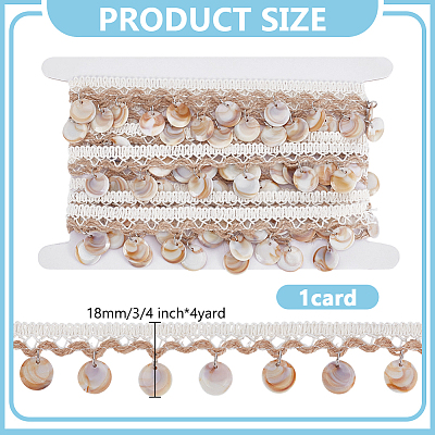 4 Yards Cotton Thread & Linen & Shell Beaded Trim Ribbon OCOR-DR0001-24A-1