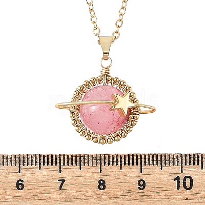 4Pcs 4 Styles Natural Labradorite & Yellow Hematoid Quartz & Amethyst & Dyed Green Jade Copper Wire Wrapped Planet Pendant Brass Cable Chain Necklaces for Women NJEW-TA00260-1