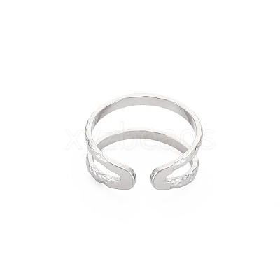 Non-Tarnish 304 Stainless Steel Double Line Open Cuff Ring for Women X-RJEW-S405-200P-1